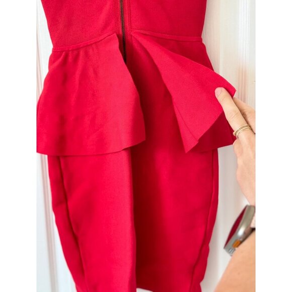 BCBGMaxAzaria Poppy Red Peplum Sleeveless Mini Dress XS  90% Rayon 9% Nylon 1% S - Picture 14 of 16